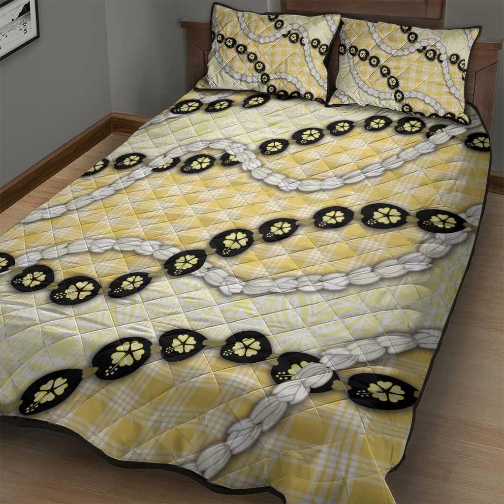 Yellow Palaka Hawaii Quilt Bed Set Kukui Nut Pikake Lei Hawaiian Tapa Pattern - Polynesian Pride