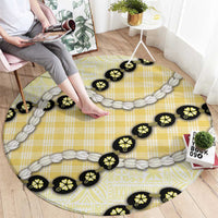 Yellow Palaka Hawaii Round Carpet Kukui Nut Pikake Lei Hawaiian Tapa Pattern - Polynesian Pride
