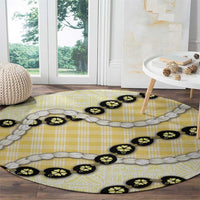 Yellow Palaka Hawaii Round Carpet Kukui Nut Pikake Lei Hawaiian Tapa Pattern - Polynesian Pride