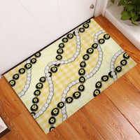 Yellow Palaka Hawaii Rubber Doormat Kukui Nut Pikake Lei Hawaiian Tapa Pattern - Polynesian Pride