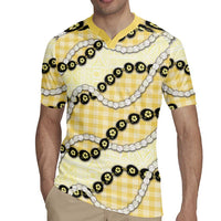 Yellow Palaka Hawaii Rugby Jersey Kukui Nut Pikake Lei Hawaiian Tapa Pattern - Polynesian Pride
