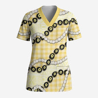 Yellow Palaka Hawaii Scrub Top Kukui Nut Pikake Lei Hawaiian Tapa Pattern - Polynesian Pride