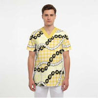 Yellow Palaka Hawaii Scrub Top Kukui Nut Pikake Lei Hawaiian Tapa Pattern - Polynesian Pride