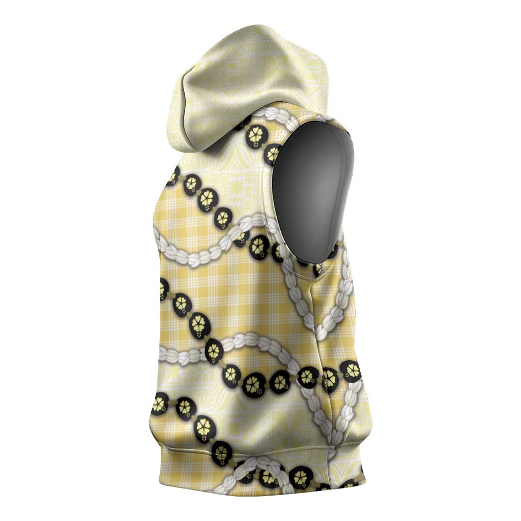 Yellow Palaka Hawaii Sleeveless Hoodie Kukui Nut Pikake Lei Hawaiian Tapa Pattern - Polynesian Pride