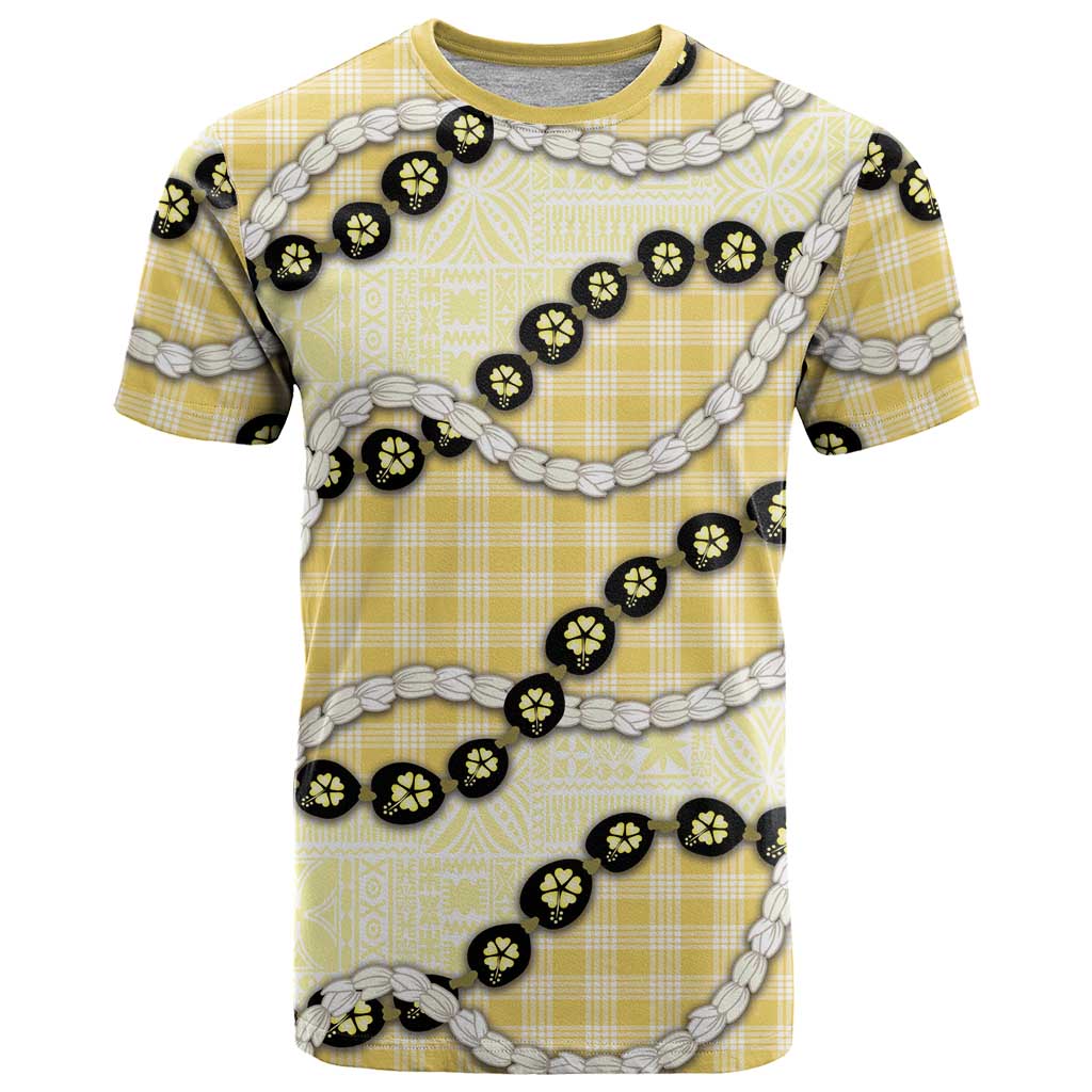 Yellow Palaka Hawaii T Shirt Kukui Nut Pikake Lei Hawaiian Tapa Pattern - Polynesian Pride