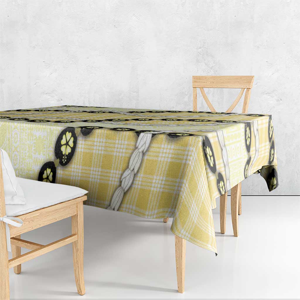 Yellow Palaka Hawaii Tablecloth Kukui Nut Pikake Lei Hawaiian Tapa Pattern - Polynesian Pride