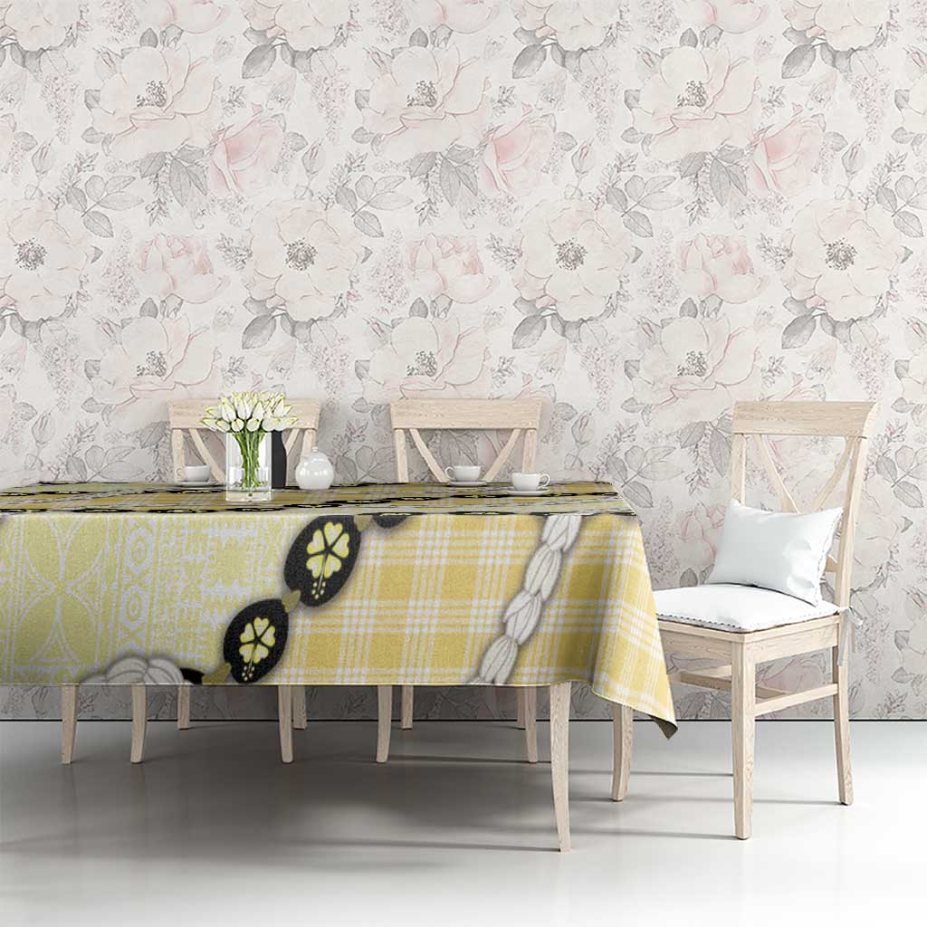 Yellow Palaka Hawaii Tablecloth Kukui Nut Pikake Lei Hawaiian Tapa Pattern - Polynesian Pride