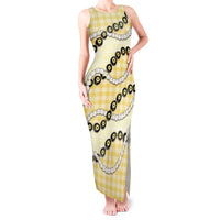Yellow Palaka Hawaii Tank Maxi Dress Kukui Nut Pikake Lei Hawaiian Tapa Pattern - Polynesian Pride