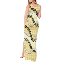 Yellow Palaka Hawaii Tank Maxi Dress Kukui Nut Pikake Lei Hawaiian Tapa Pattern - Polynesian Pride