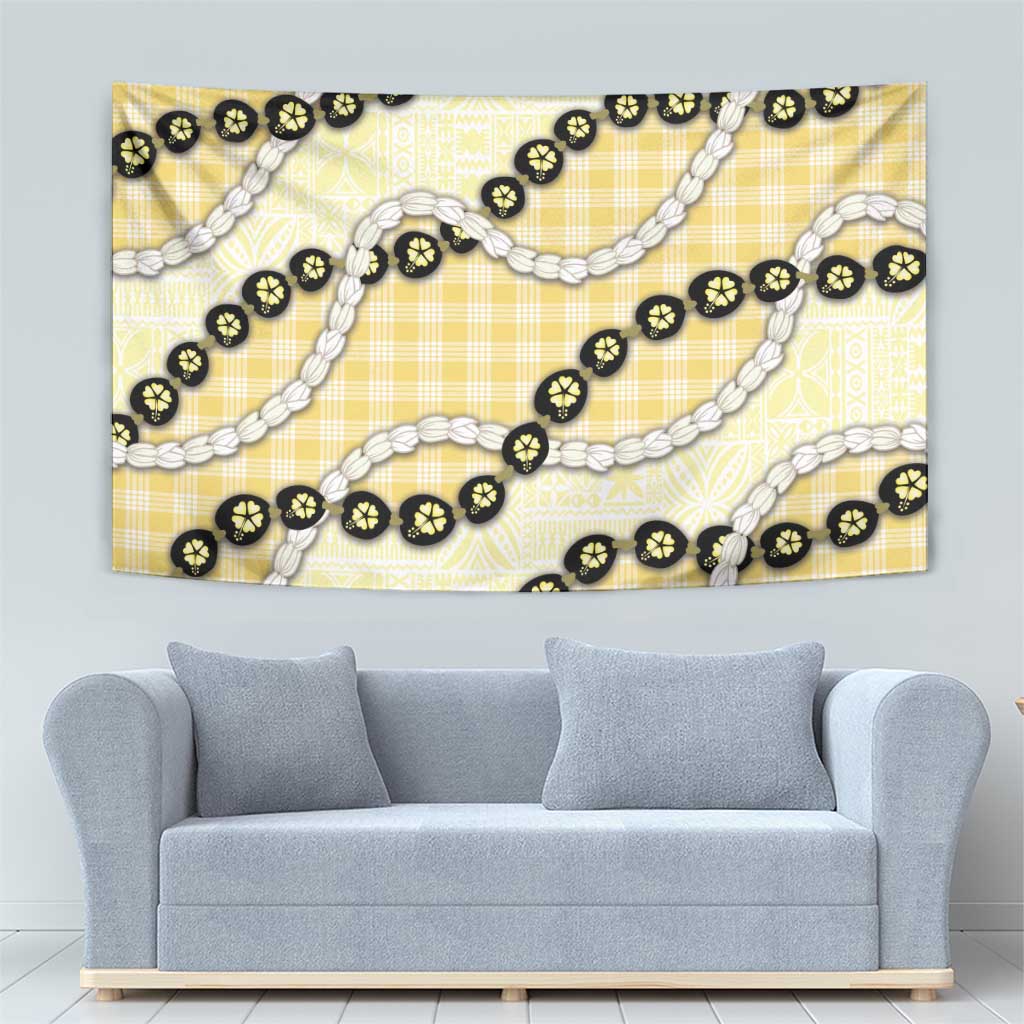Yellow Palaka Hawaii Tapestry Kukui Nut Pikake Lei Hawaiian Tapa Pattern - Polynesian Pride