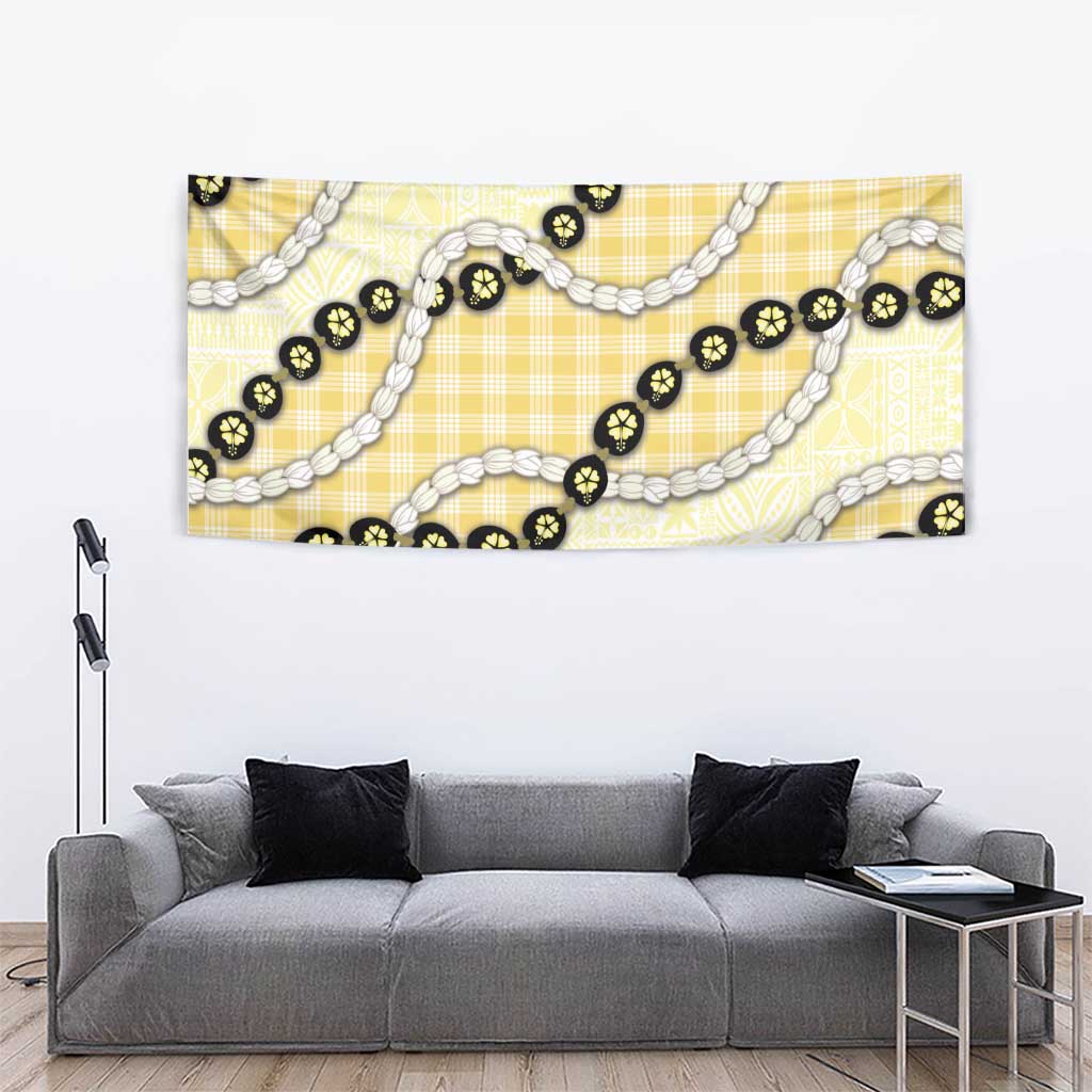 Yellow Palaka Hawaii Tapestry Kukui Nut Pikake Lei Hawaiian Tapa Pattern - Polynesian Pride
