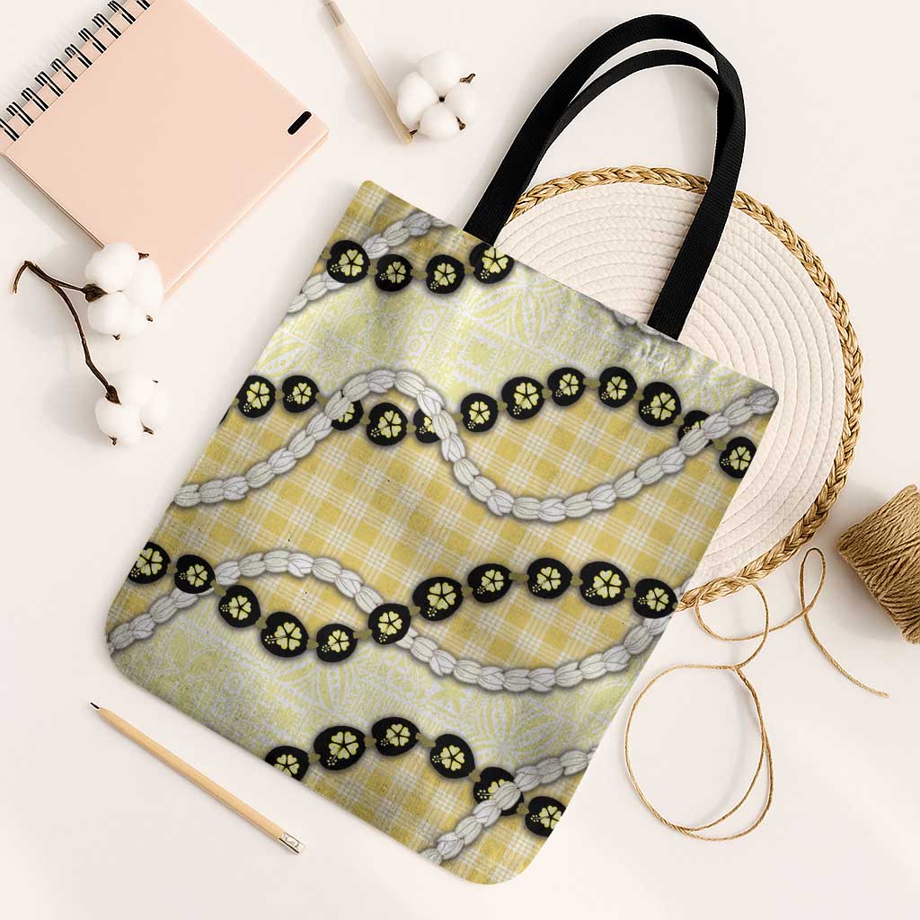 Yellow Palaka Hawaii Tote Bag Kukui Nut Pikake Lei Hawaiian Tapa Pattern - Polynesian Pride