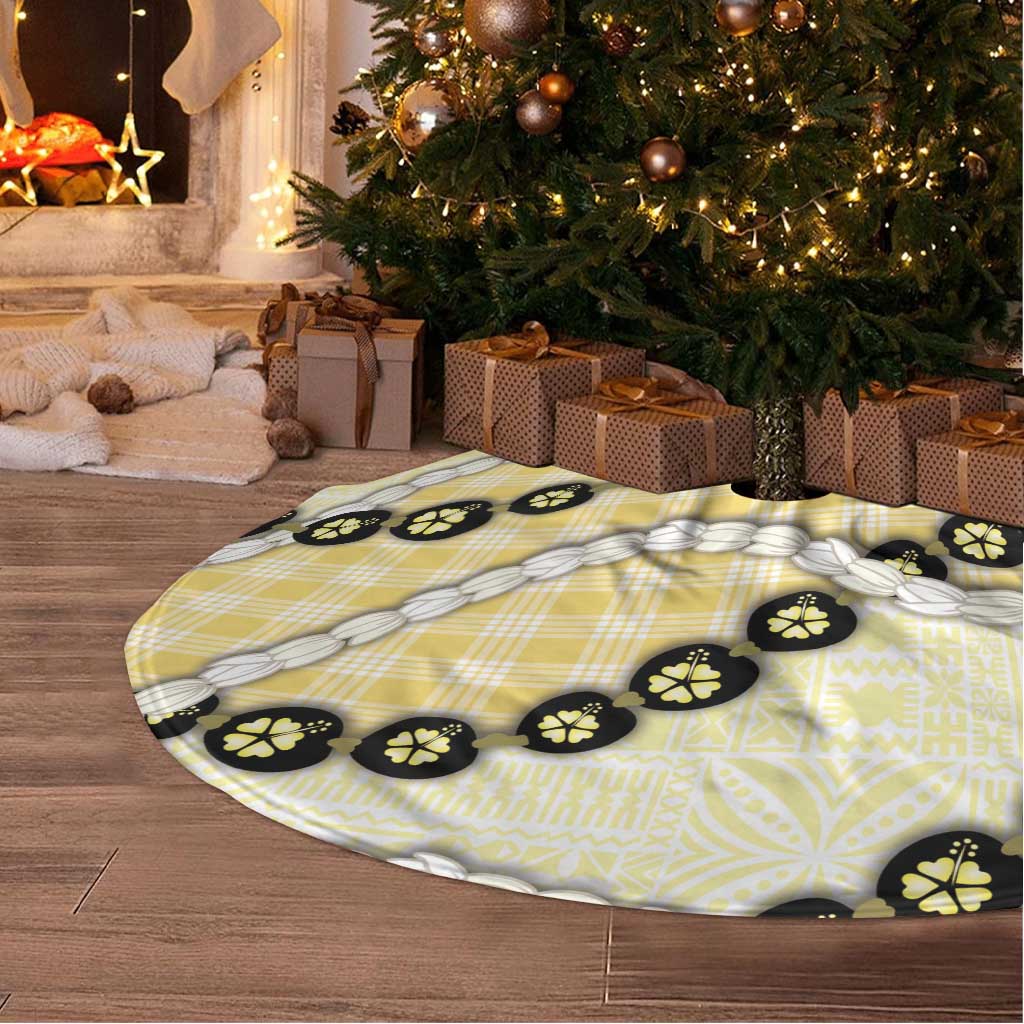 Yellow Palaka Hawaii Tree Skirt Kukui Nut Pikake Lei Hawaiian Tapa Pattern - Polynesian Pride