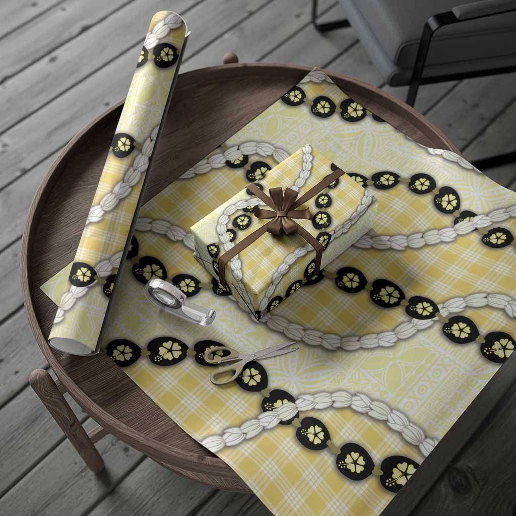Yellow Palaka Hawaii Wrapping Paper Kukui Nut Pikake Lei Hawaiian Tapa Pattern - Polynesian Pride