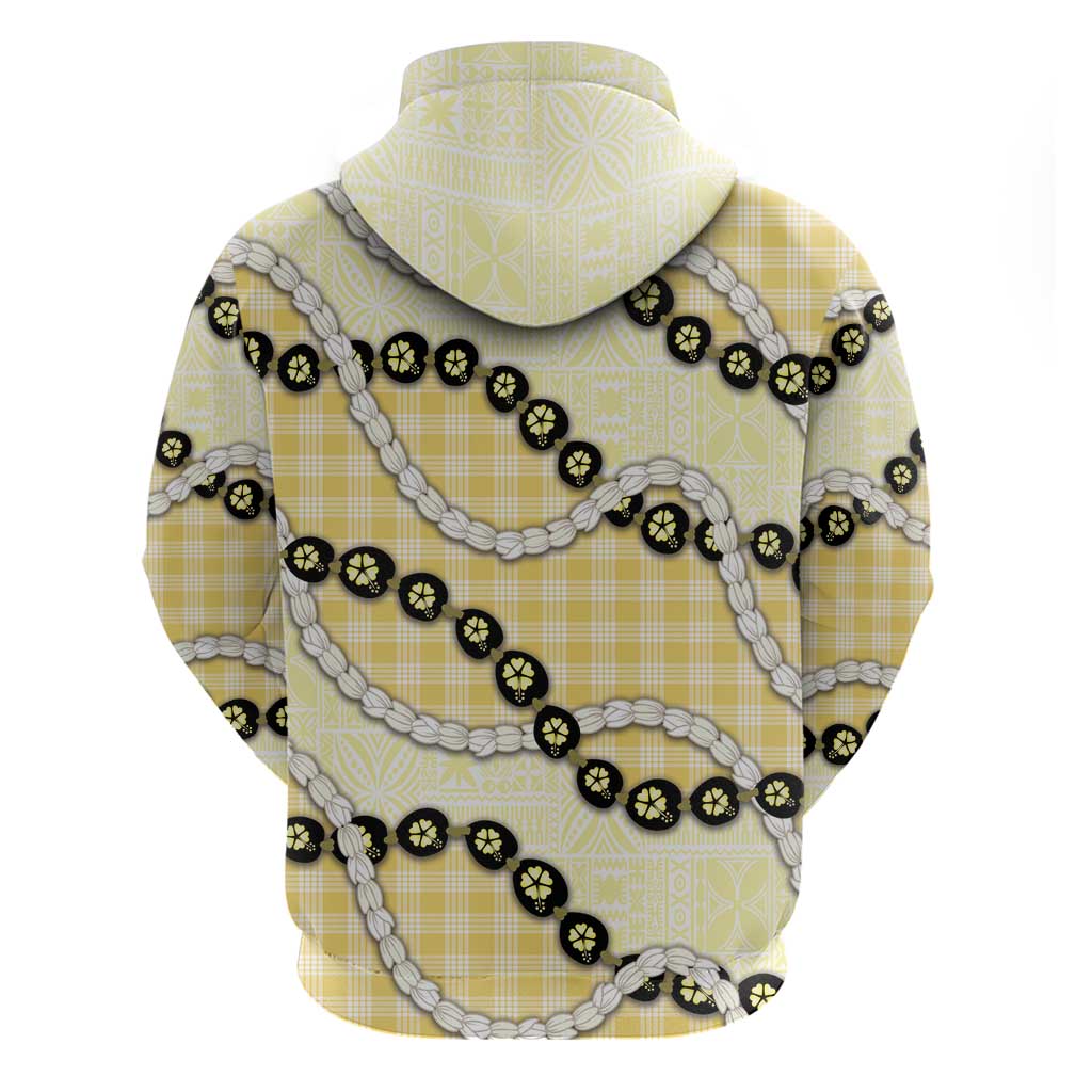 Yellow Palaka Hawaii Zip Hoodie Kukui Nut Pikake Lei Hawaiian Tapa Pattern - Polynesian Pride
