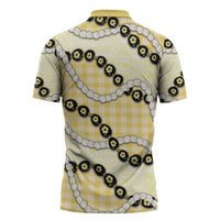 Yellow Palaka Hawaii Zipper Polo Shirt Kukui Nut Pikake Lei Hawaiian Tapa Pattern - Polynesian Pride
