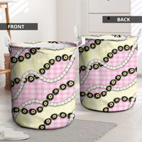 Pink Palaka Hawaii Laundry Basket Kukui Nut Pikake Lei Hawaiian Tapa Pattern - Polynesian Pride