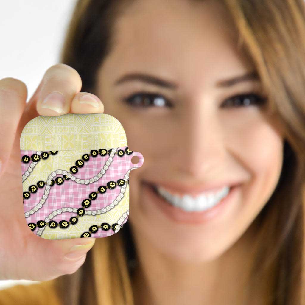 Pink Palaka Hawaii AirPods Case Kukui Nut Pikake Lei Hawaiian Tapa Pattern - Polynesian Pride