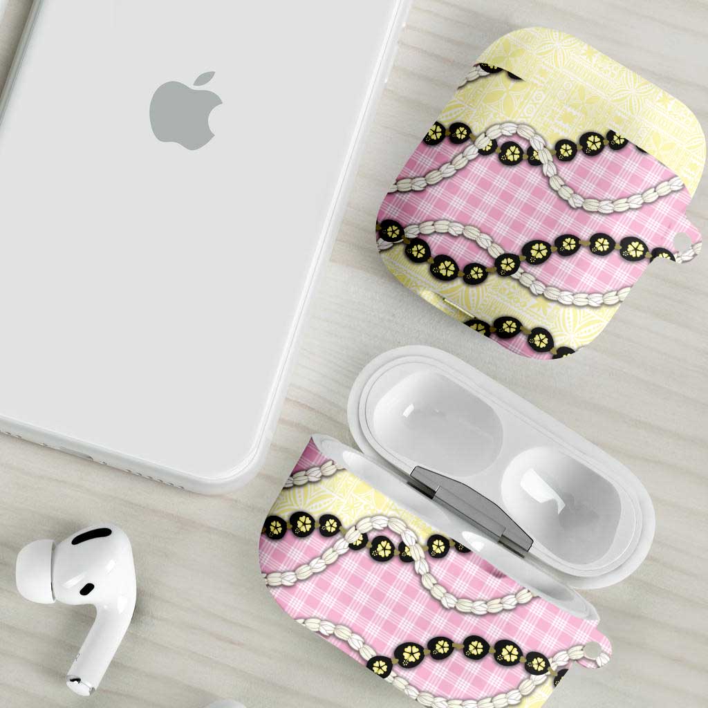 Pink Palaka Hawaii AirPods Case Kukui Nut Pikake Lei Hawaiian Tapa Pattern - Polynesian Pride