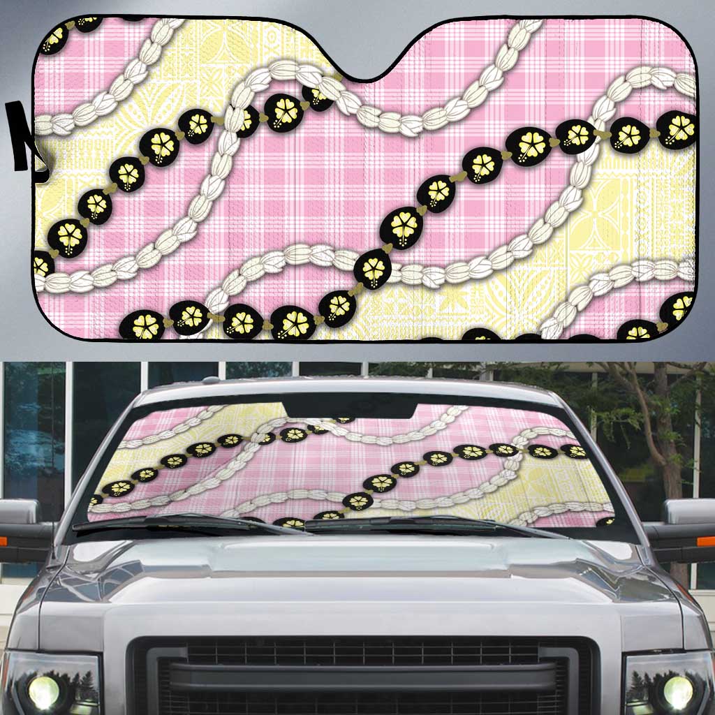 Pink Palaka Hawaii Auto Sun Shade Kukui Nut Pikake Lei Hawaiian Tapa Pattern - Polynesian Pride