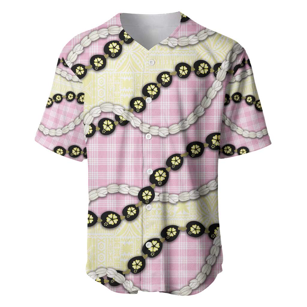 Pink Palaka Hawaii Baseball Jersey Kukui Nut Pikake Lei Hawaiian Tapa Pattern - Polynesian Pride