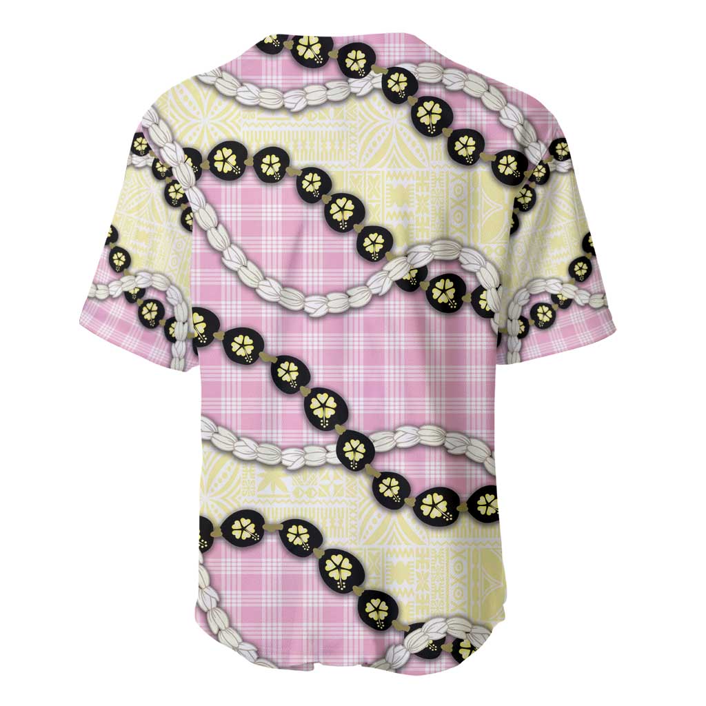 Pink Palaka Hawaii Baseball Jersey Kukui Nut Pikake Lei Hawaiian Tapa Pattern - Polynesian Pride