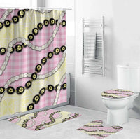 Pink Palaka Hawaii Bathroom Set Kukui Nut Pikake Lei Hawaiian Tapa Pattern - Polynesian Pride