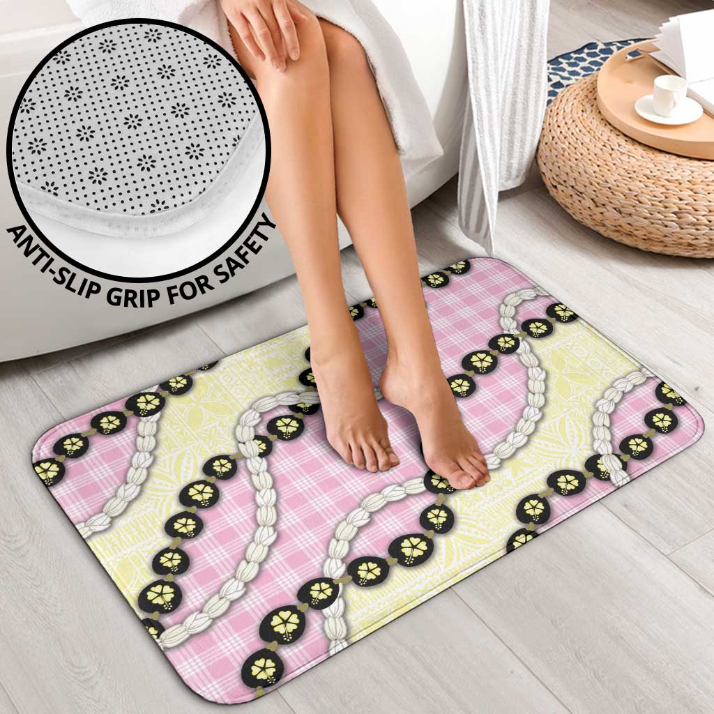 Pink Palaka Hawaii Bathroom Set Kukui Nut Pikake Lei Hawaiian Tapa Pattern - Polynesian Pride