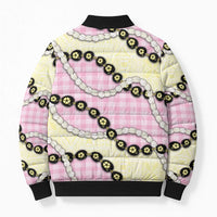 Pink Palaka Hawaii Bomber Puffer Jacket Kukui Nut Pikake Lei Hawaiian Tapa Pattern - Polynesian Pride