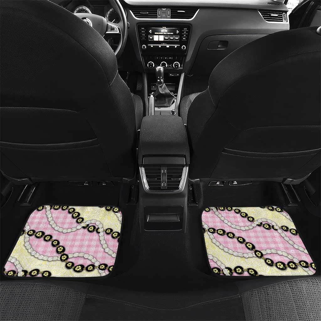Pink Palaka Hawaii Car Mats Kukui Nut Pikake Lei Hawaiian Tapa Pattern - Polynesian Pride