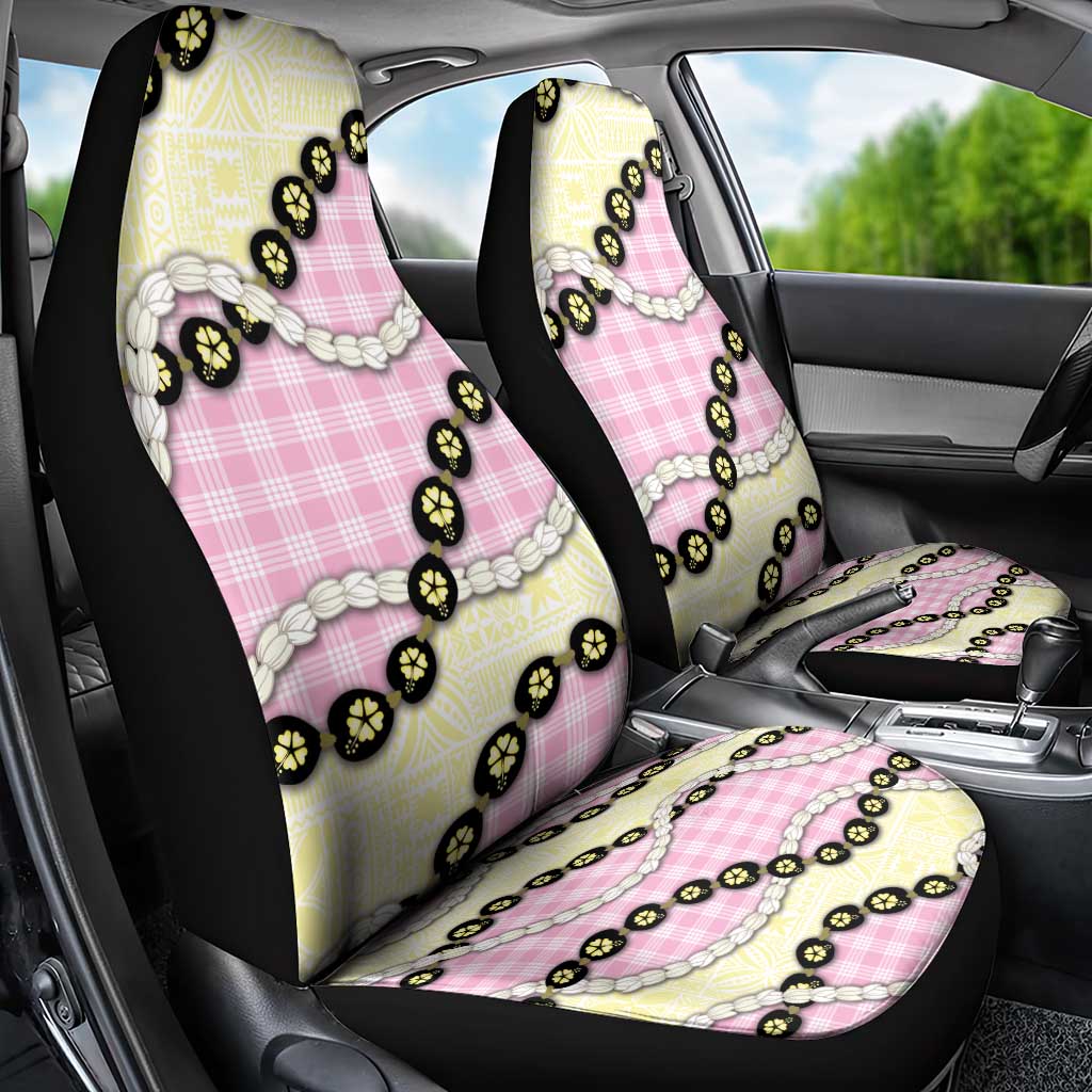 Pink Palaka Hawaii Car Seat Cover Kukui Nut Pikake Lei Hawaiian Tapa Pattern - Polynesian Pride