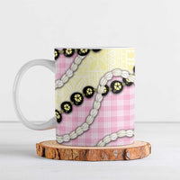 Pink Palaka Hawaii Ceramic Mug Kukui Nut Pikake Lei Hawaiian Tapa Pattern - Polynesian Pride