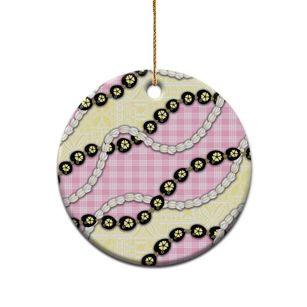 Pink Palaka Hawaii Ceramic Ornament Kukui Nut Pikake Lei Hawaiian Tapa Pattern - Polynesian Pride