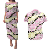 Pink Palaka Hawaii Couples Matching Puletasi and Hawaiian Shirt Kukui Nut Pikake Lei Hawaiian Tapa Pattern LT14 Pink - Polynesian Pride