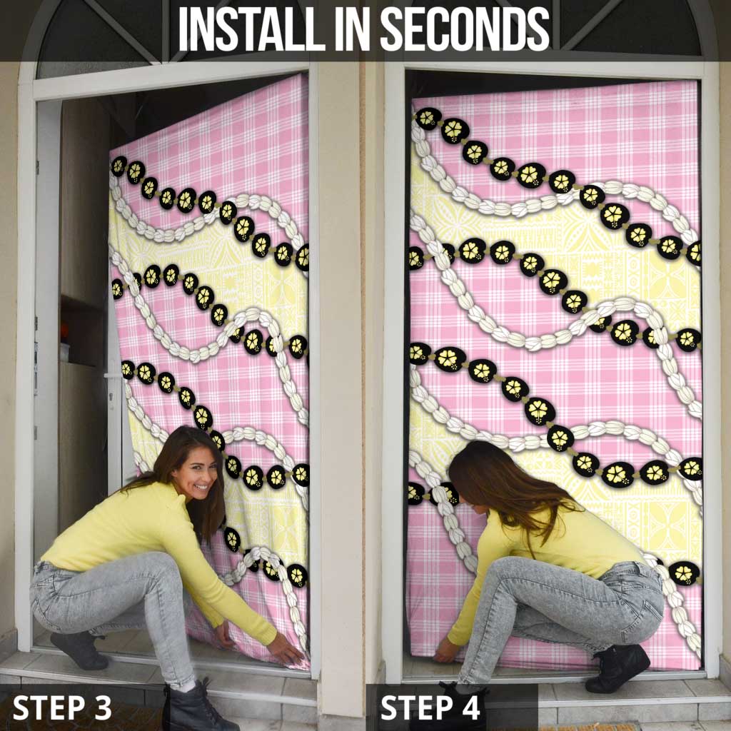 Pink Palaka Hawaii Door Cover Kukui Nut Pikake Lei Hawaiian Tapa Pattern - Polynesian Pride