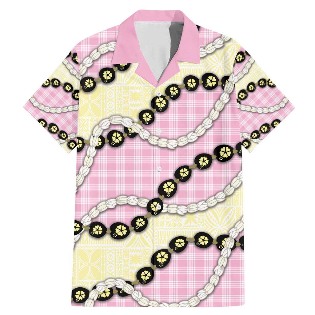 Pink Palaka Hawaii Family Matching Mermaid Dress and Hawaiian Shirt Kukui Nut Pikake Lei Hawaiian Tapa Pattern - Polynesian Pride