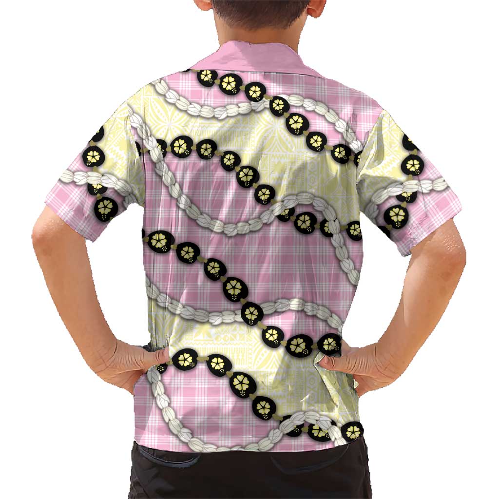 Pink Palaka Hawaii Family Matching Puletasi and Hawaiian Shirt Kukui Nut Pikake Lei Hawaiian Tapa Pattern LT14 - Polynesian Pride