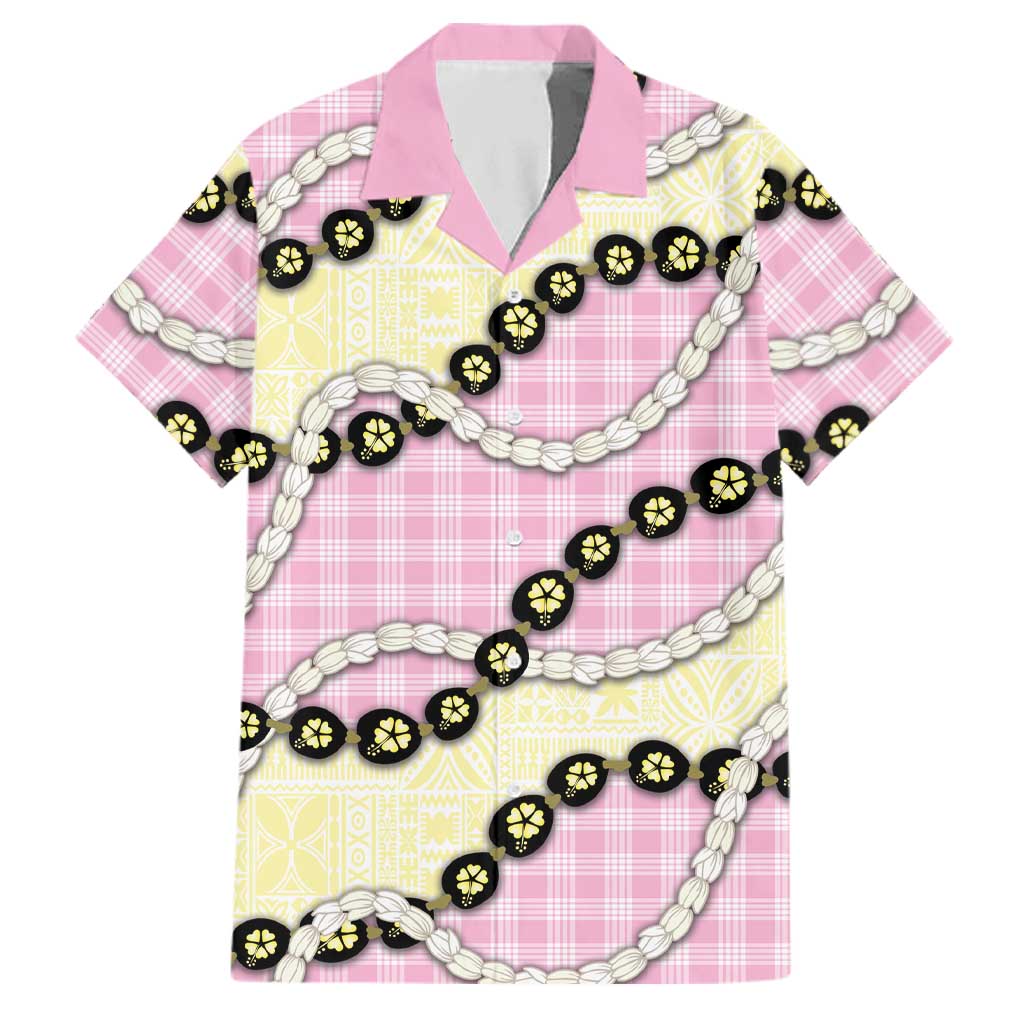 Pink Palaka Hawaii Family Matching Puletasi and Hawaiian Shirt Kukui Nut Pikake Lei Hawaiian Tapa Pattern LT14 Dad's Shirt - Short Sleeve Pink - Polynesian Pride