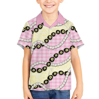 Pink Palaka Hawaii Family Matching Puletasi and Hawaiian Shirt Kukui Nut Pikake Lei Hawaiian Tapa Pattern LT14 Son's Shirt Pink - Polynesian Pride