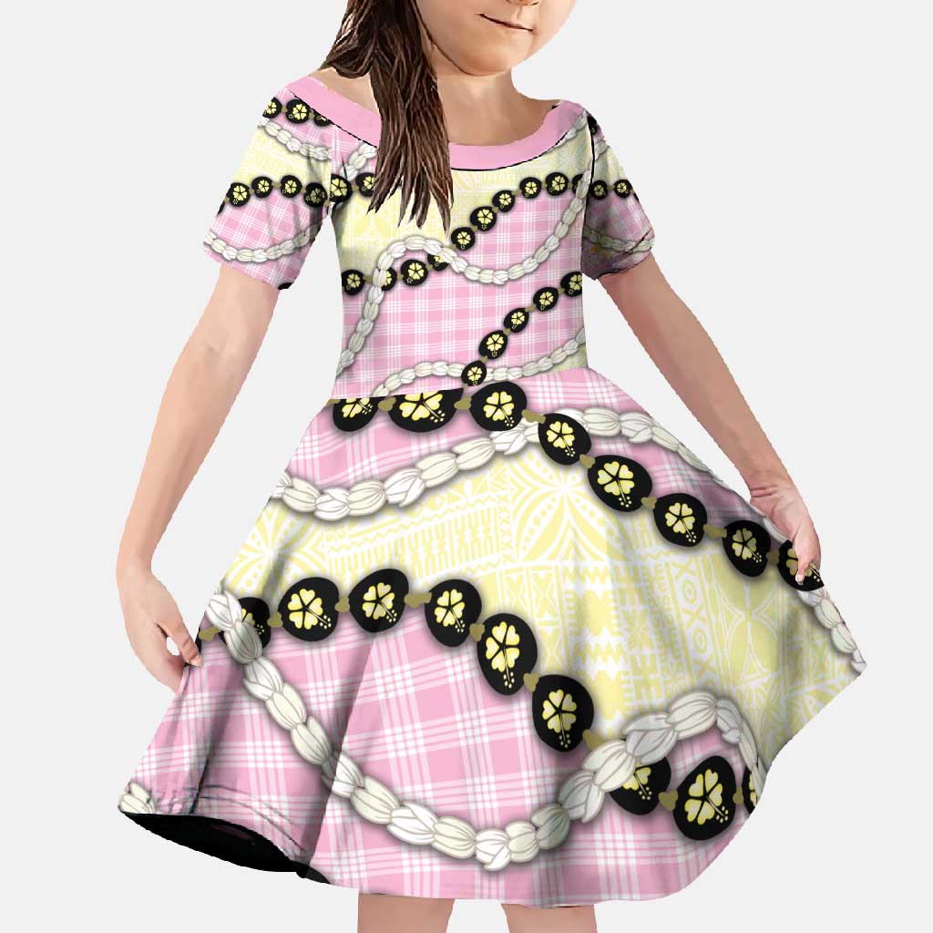 Pink Palaka Hawaii Family Matching Summer Maxi Dress and Hawaiian Shirt Kukui Nut Pikake Lei Hawaiian Tapa Pattern - Polynesian Pride