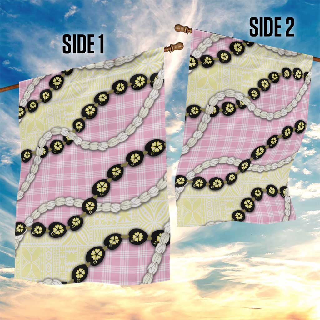 Pink Palaka Hawaii Garden Flag Kukui Nut Pikake Lei Hawaiian Tapa Pattern - Polynesian Pride