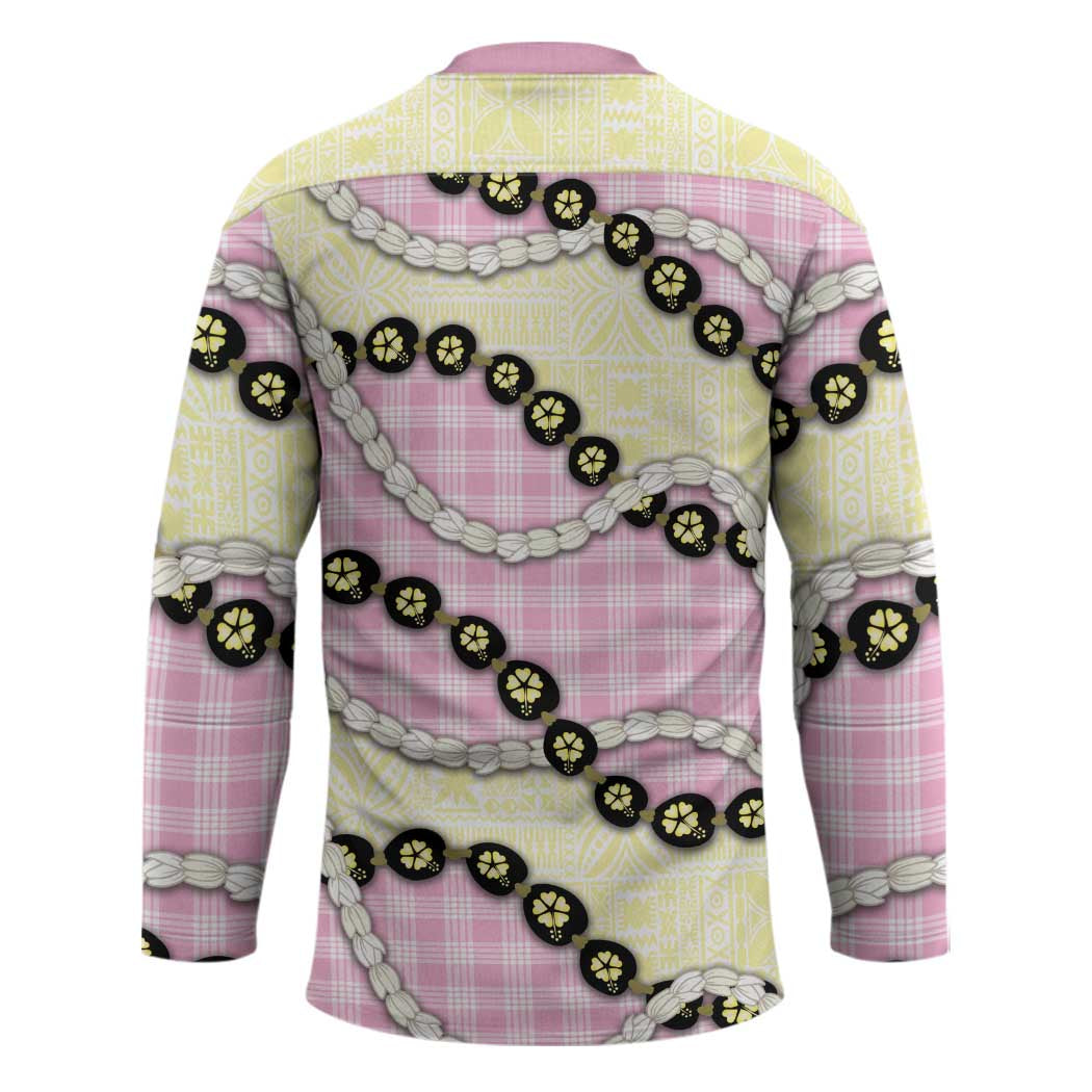 Pink Palaka Hawaii Hockey Jersey Kukui Nut Pikake Lei Hawaiian Tapa Pattern - Polynesian Pride