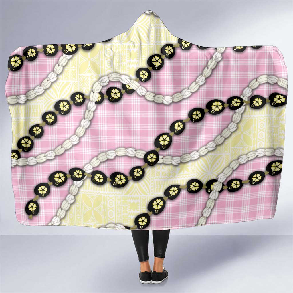 Pink Palaka Hawaii Hooded Blanket Kukui Nut Pikake Lei Hawaiian Tapa Pattern - Polynesian Pride