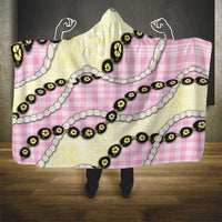 Pink Palaka Hawaii Hooded Blanket Kukui Nut Pikake Lei Hawaiian Tapa Pattern - Polynesian Pride