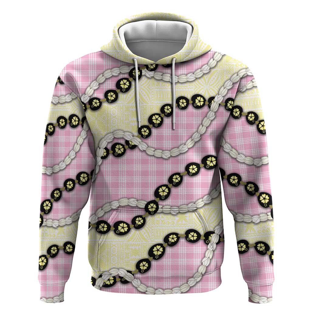 Pink Palaka Hawaii Hoodie Kukui Nut Pikake Lei Hawaiian Tapa Pattern - Polynesian Pride