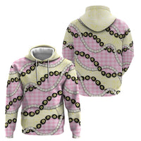 Pink Palaka Hawaii Hoodie Kukui Nut Pikake Lei Hawaiian Tapa Pattern - Polynesian Pride