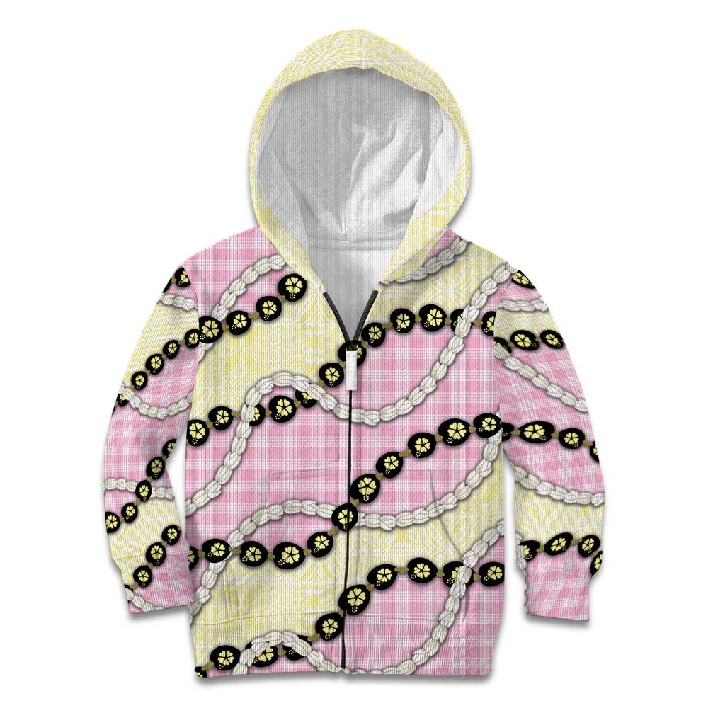Pink Palaka Hawaii Kid Hoodie Kukui Nut Pikake Lei Hawaiian Tapa Pattern - Polynesian Pride