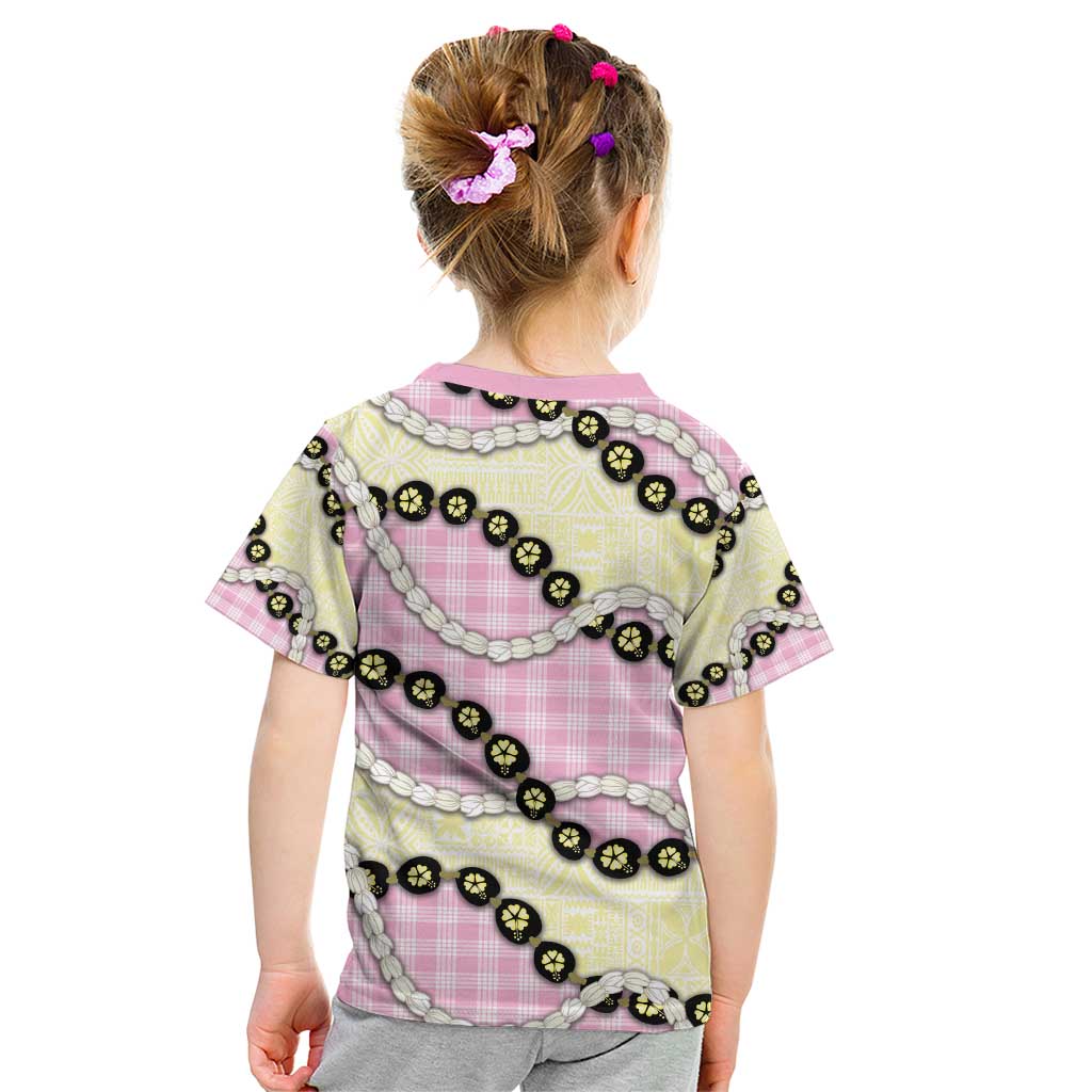 Pink Palaka Hawaii Kid T Shirt Kukui Nut Pikake Lei Hawaiian Tapa Pattern - Polynesian Pride