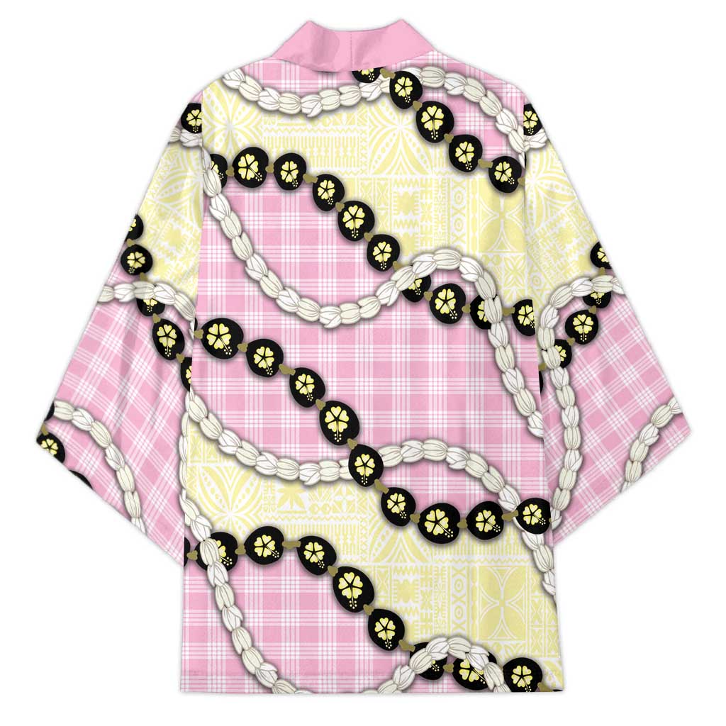 Pink Palaka Hawaii Kimono Kukui Nut Pikake Lei Hawaiian Tapa Pattern - Polynesian Pride