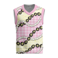 Pink Palaka Hawaii Christmas Knitted V-Neck Vest Kukui Nut Pikake Lei Hawaiian Tapa Pattern - Polynesian Pride